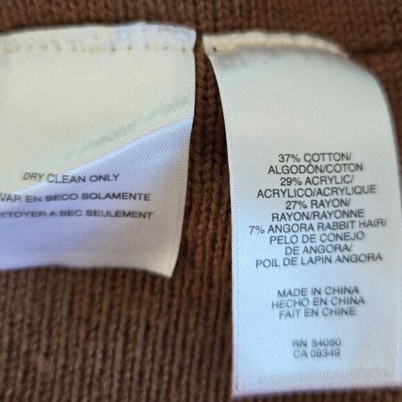 Anne Klein Brown Long Sleeve Sweater Dress Medium Cowl Neck Cotton & Angora - Picture 9 of 9